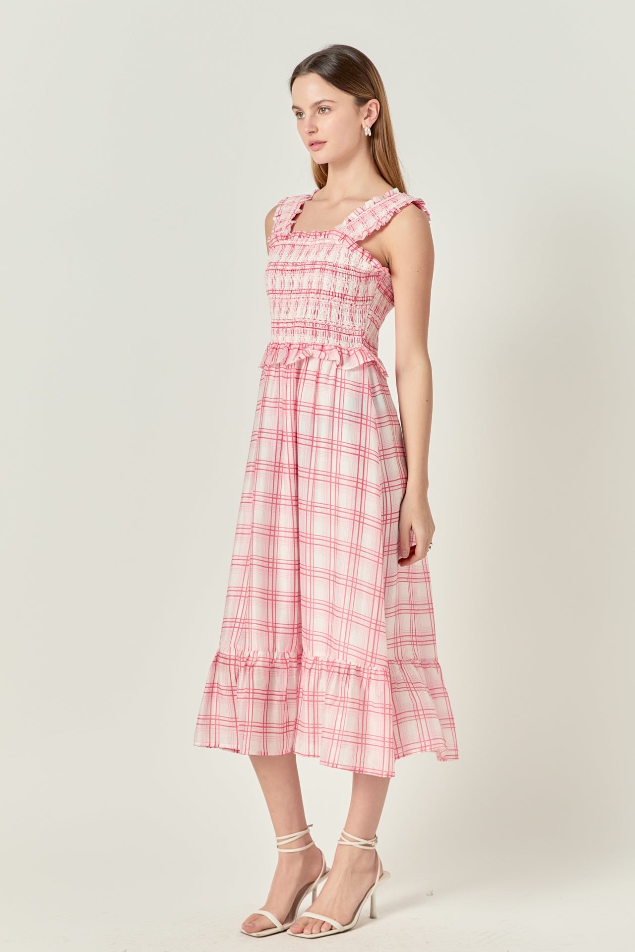 Plaid Ruffled Midi Dress