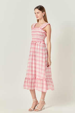 Plaid Ruffled Midi Dress