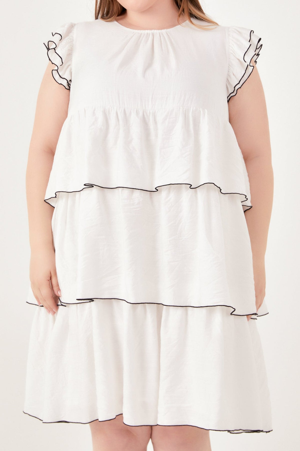 ENGLISH FACTORY - Plus Size Contrast Detail Babydoll Dress - DRESSES available at Objectrare