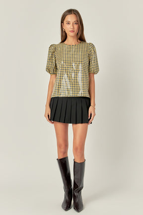 ENGLISH FACTORY - Sequins Puff Sleeve Gingham Top - TOPS available at Objectrare