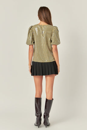 ENGLISH FACTORY - Sequins Puff Sleeve Gingham Top - TOPS available at Objectrare