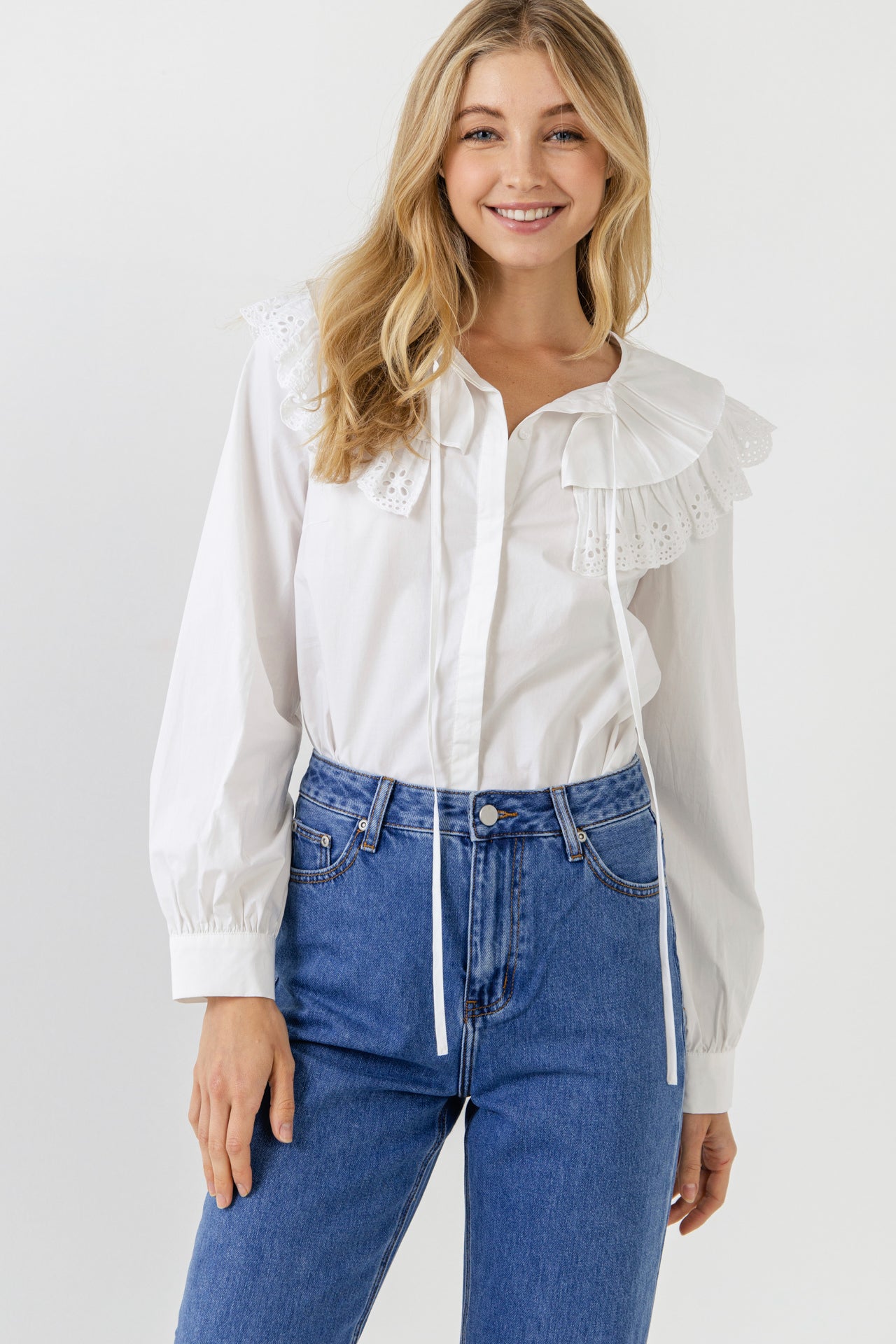 ENGLISH FACTORY - Eyelet Scallop Detail Shirt - TOPS available at Objectrare