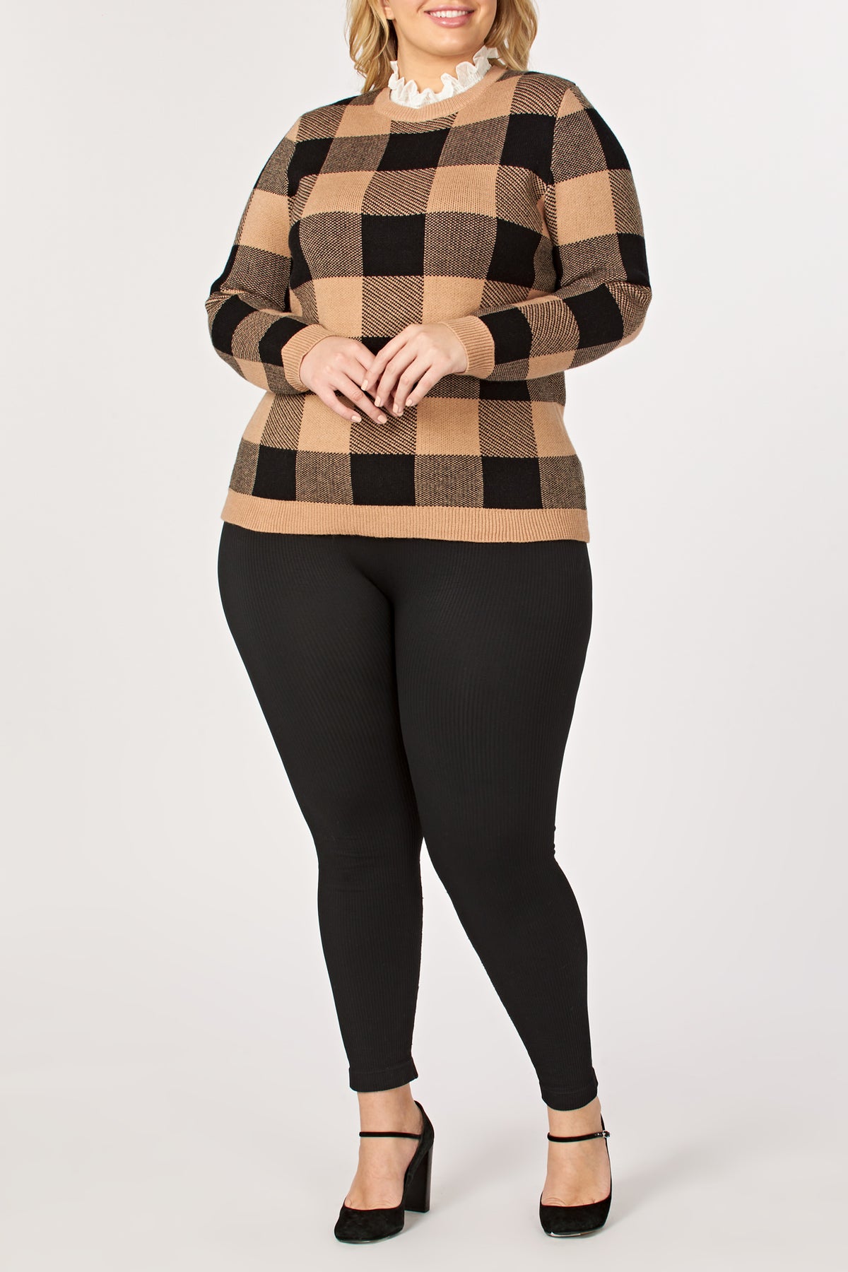 Plus Size Lace Detail with Check Sweater