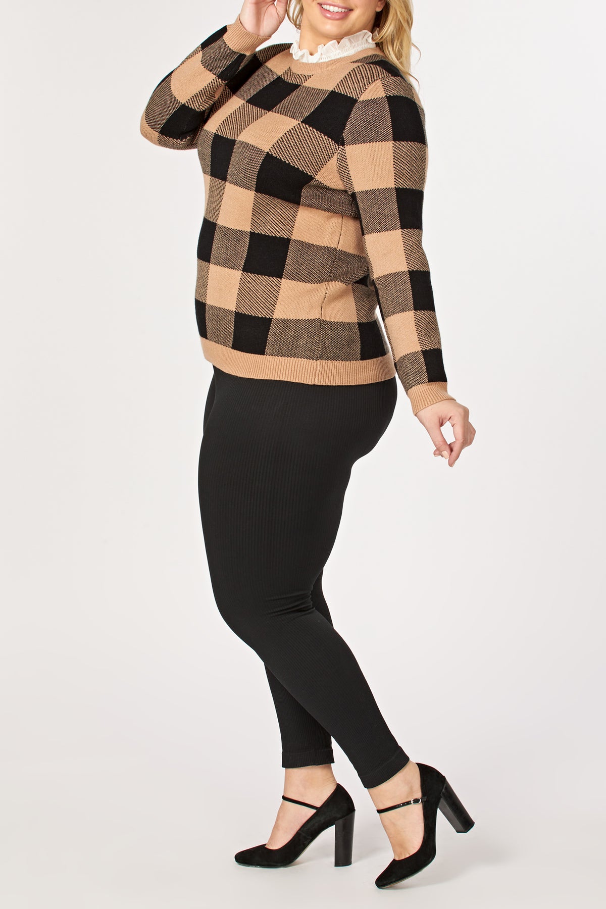 Plus Size Lace Detail with Check Sweater