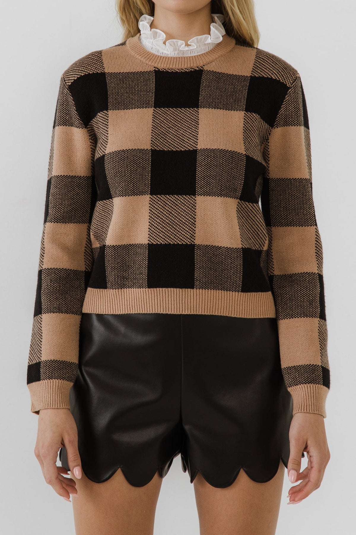 ENGLISH FACTORY - Lace Detail with Check Sweater - SWEATERS & KNITS available at Objectrare