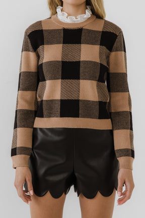ENGLISH FACTORY - Lace Detail with Check Sweater - SWEATERS & KNITS available at Objectrare