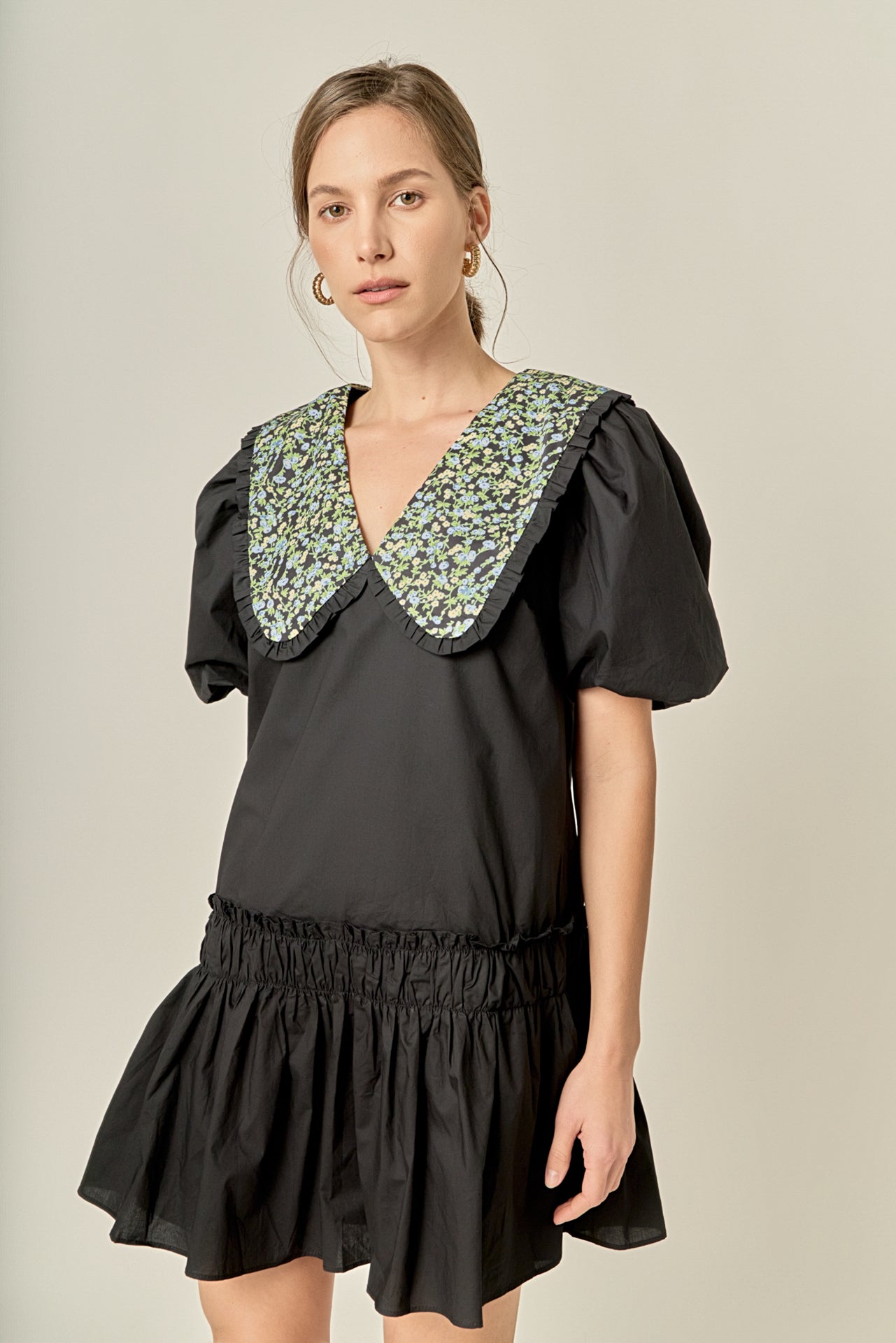 Floral Collar Detail Mini Dress