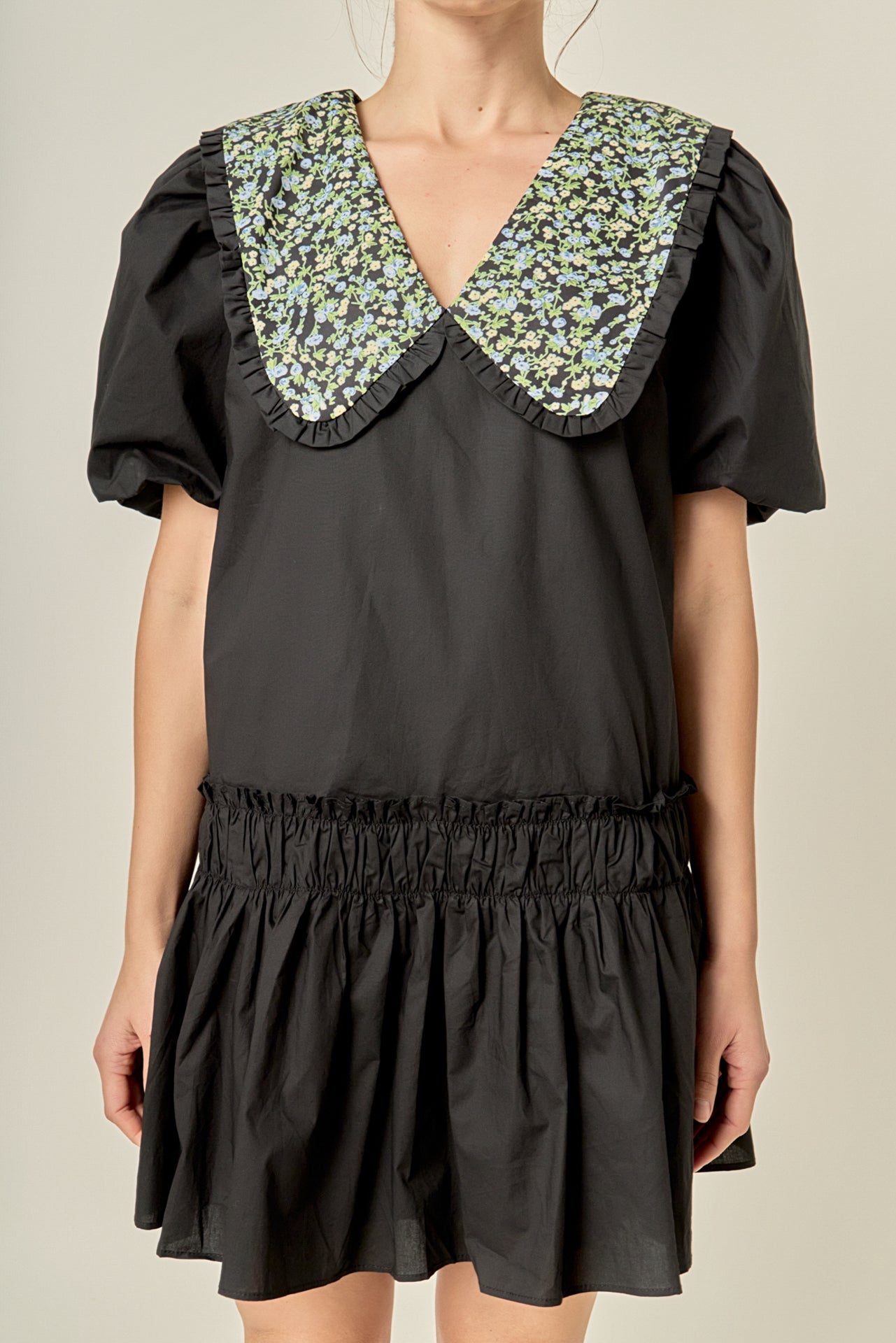 Floral Collar Detail Mini Dress