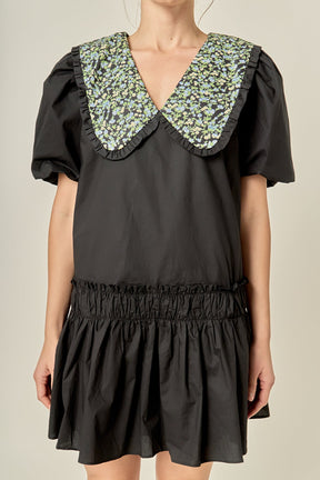 Floral Collar Detail Mini Dress