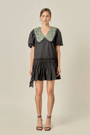 Floral Collar Detail Mini Dress