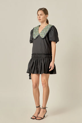 Floral Collar Detail Mini Dress