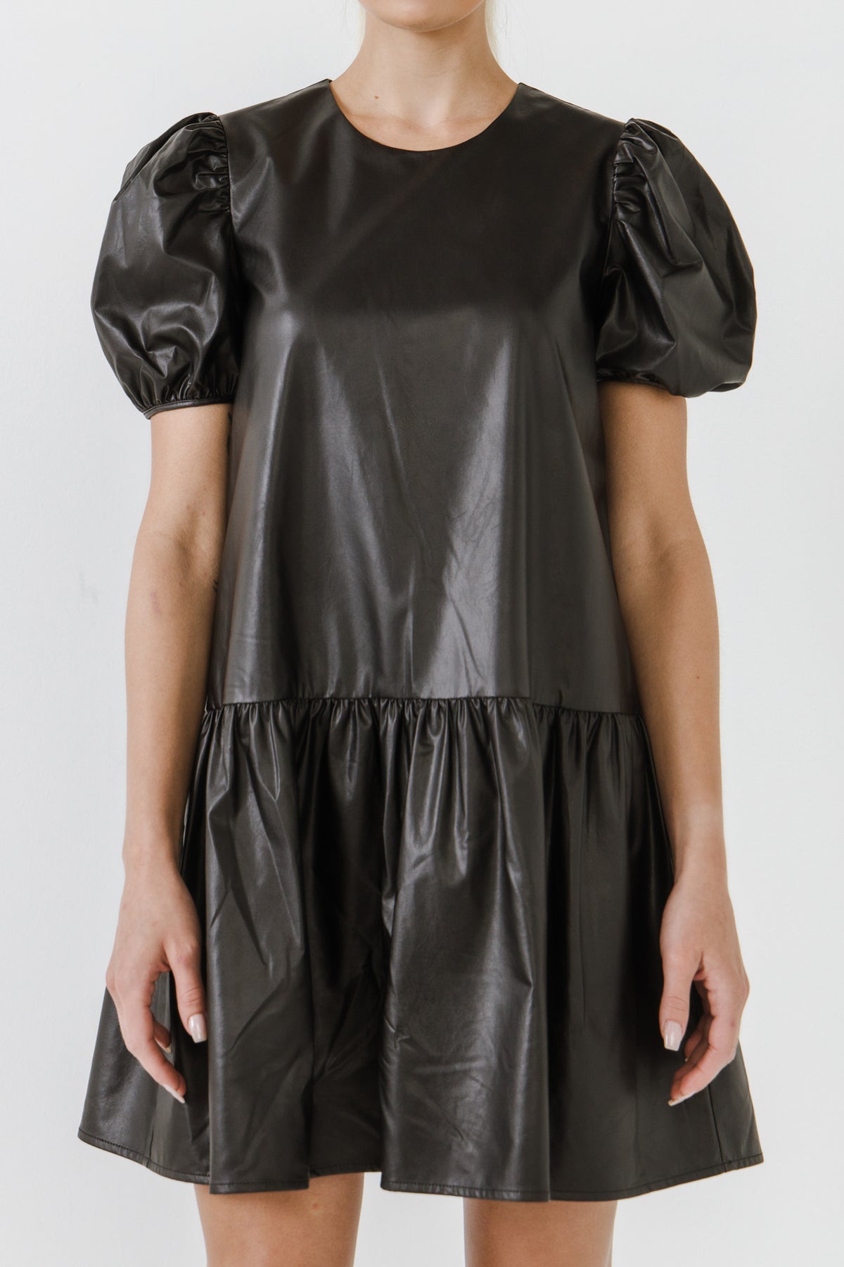 ENGLISH FACTORY - Pu Puff Sleeve Mini Dress - DRESSES available at Objectrare