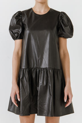 ENGLISH FACTORY - Pu Puff Sleeve Mini Dress - DRESSES available at Objectrare