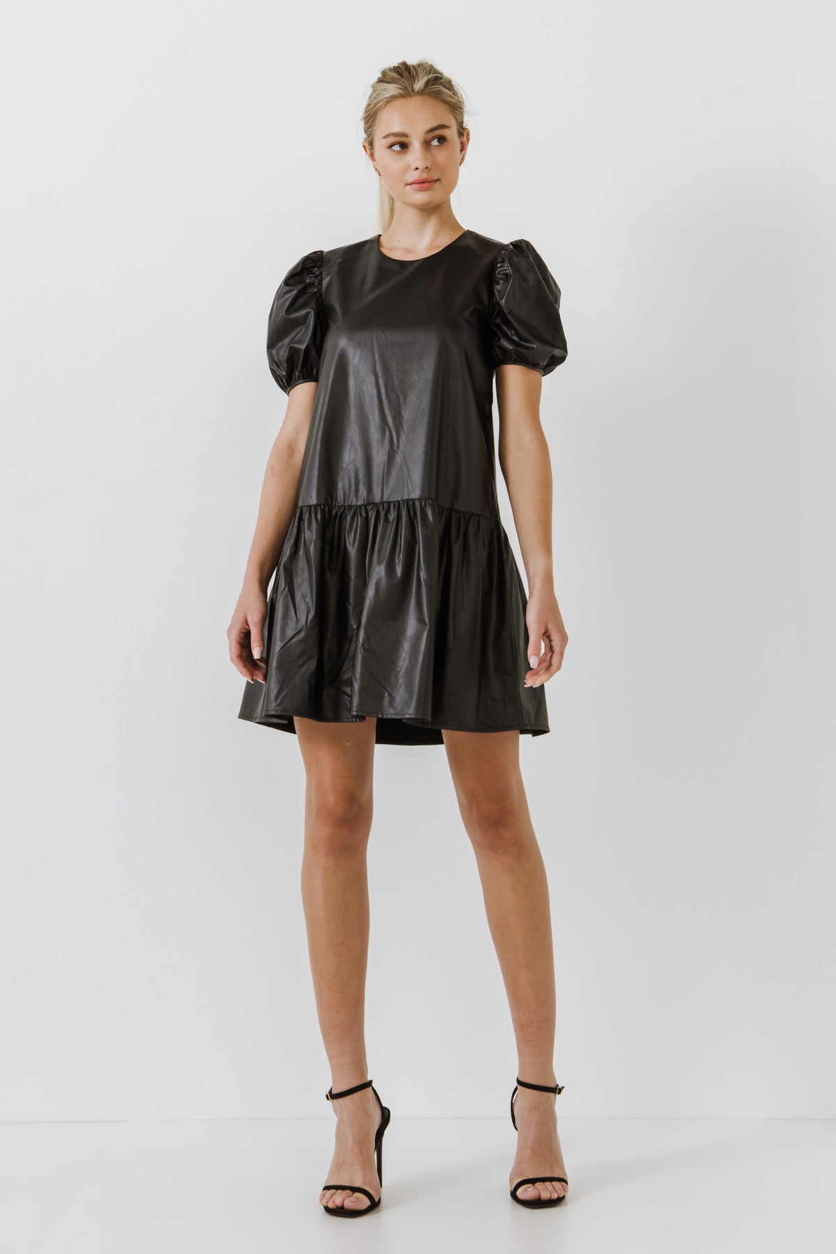 ENGLISH FACTORY - Pu Puff Sleeve Mini Dress - DRESSES available at Objectrare