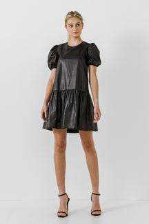 ENGLISH FACTORY - Pu Puff Sleeve Mini Dress - DRESSES available at Objectrare
