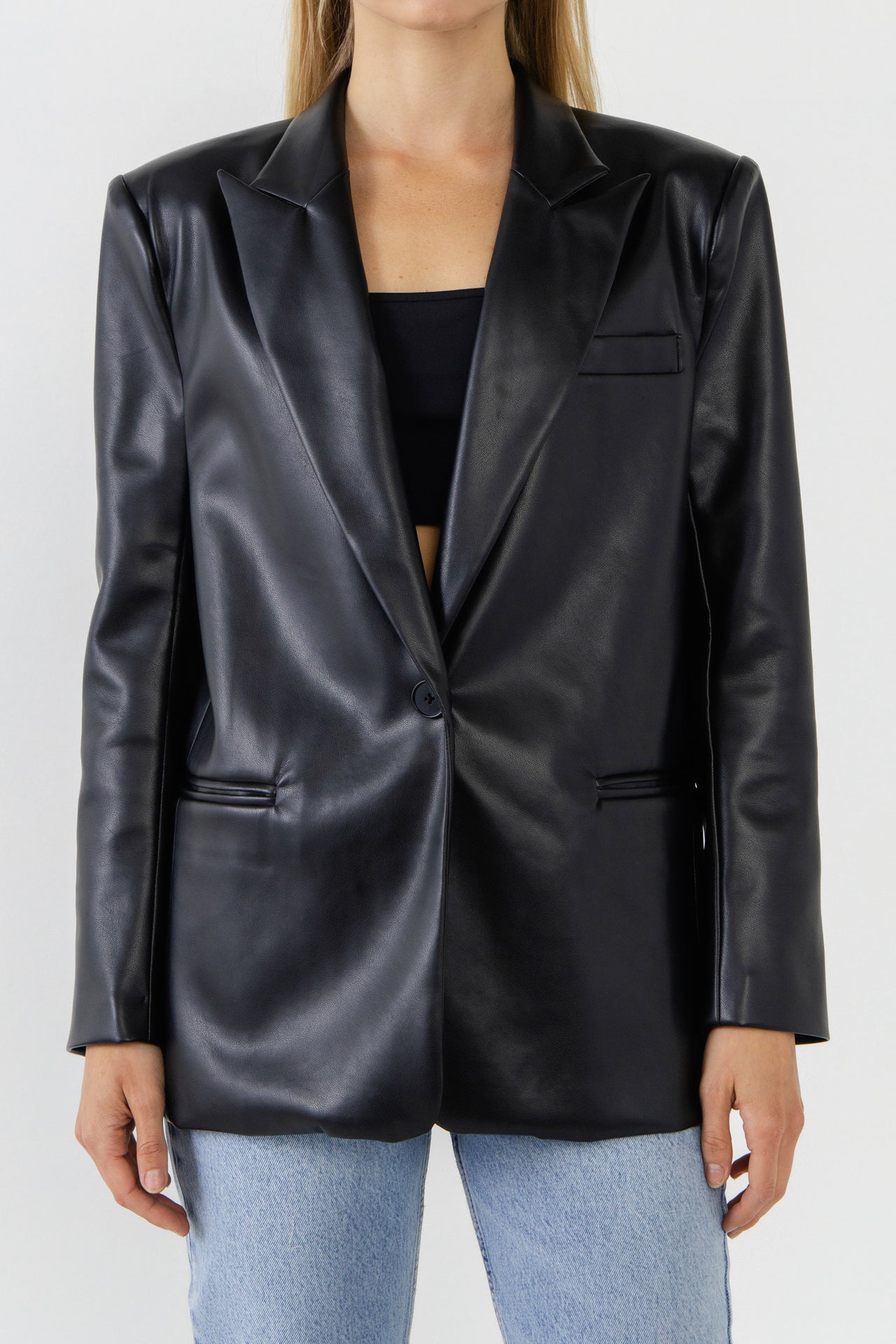 ENDLESS ROSE - Faux Leather Oversized Blazer - BLAZERS available at Objectrare