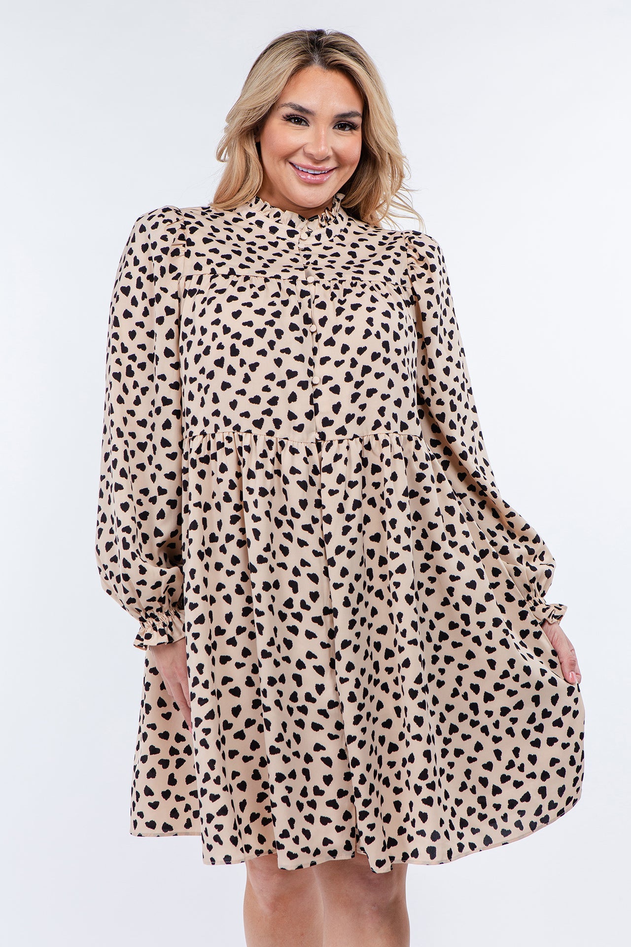 Dotted Button Detail Mini Dress
