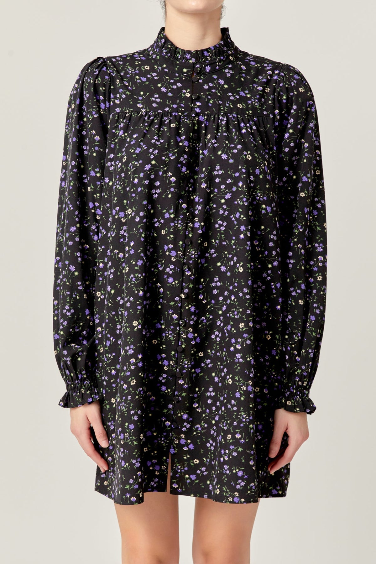 Floral Button Detail Mini Dress