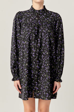 Floral Button Detail Mini Dress