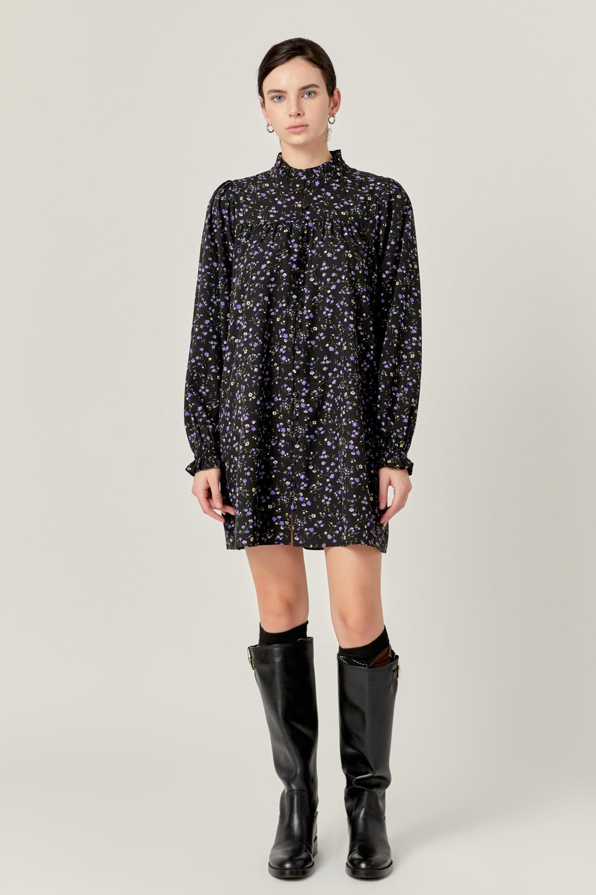 Floral Button Detail Mini Dress