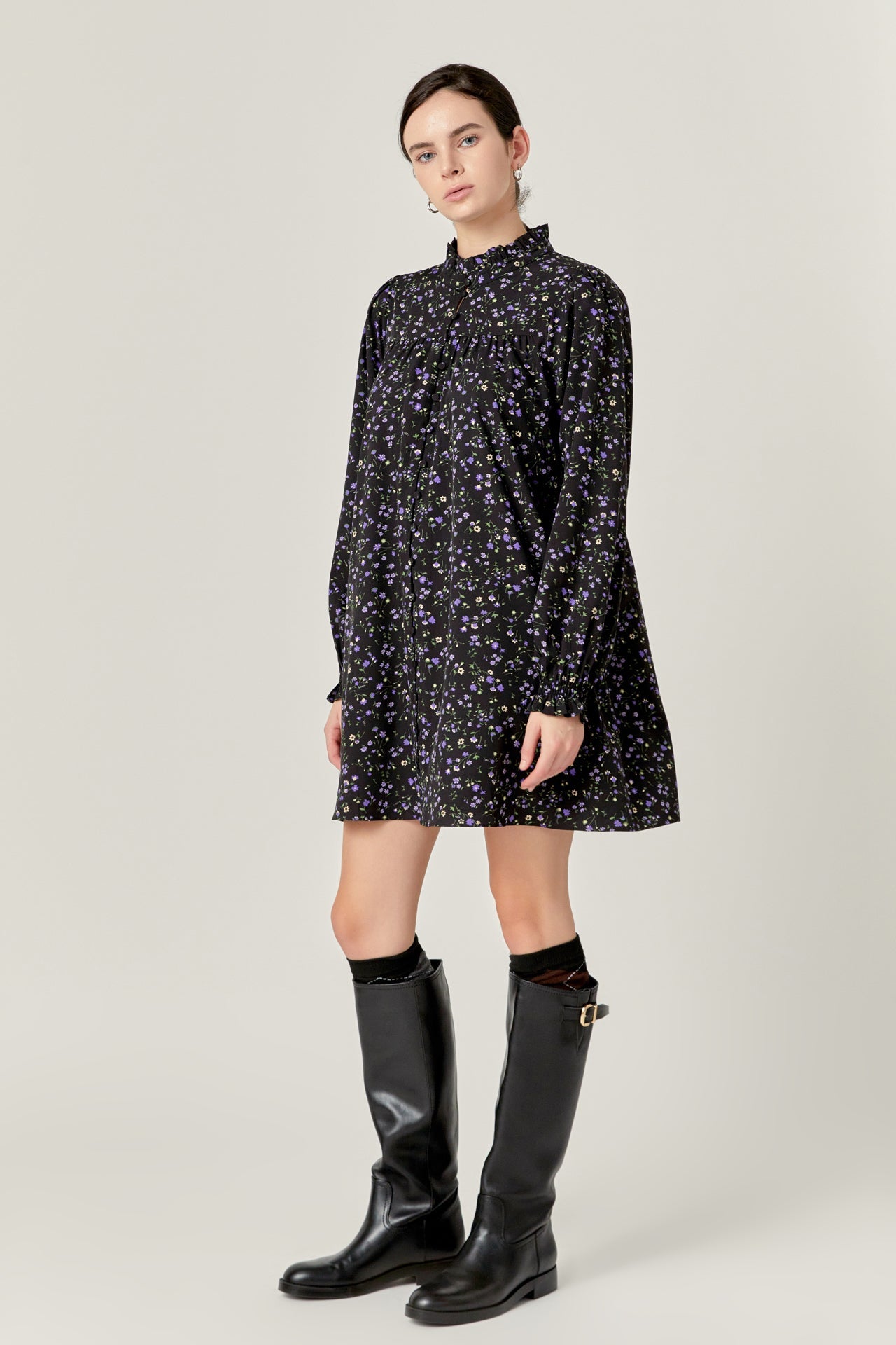 Floral Button Detail Mini Dress