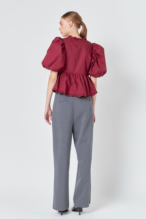 ENDLESS ROSE - Puff Sleeve Peplum Top - TOPS available at Objectrare