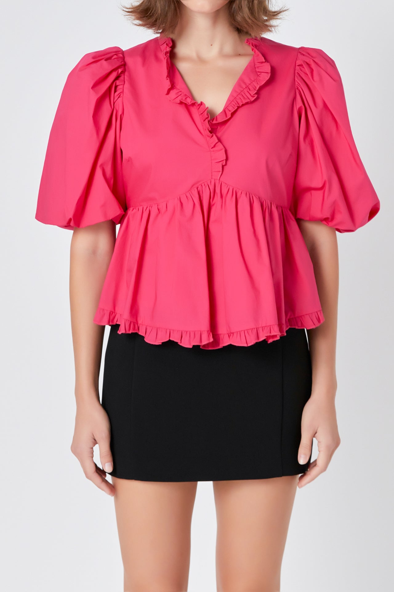 ENDLESS ROSE - Puff Sleeve Peplum Top - TOPS available at Objectrare