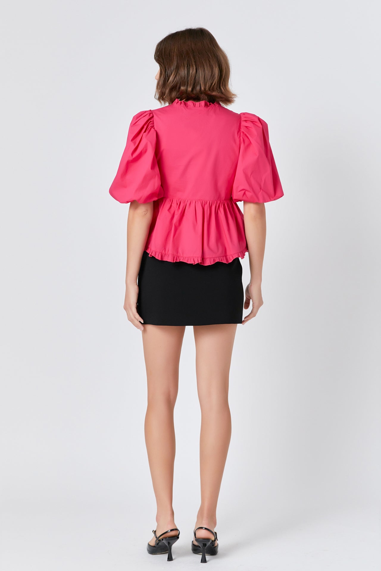 ENDLESS ROSE - Puff Sleeve Peplum Top - TOPS available at Objectrare