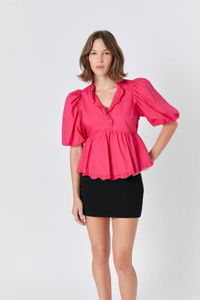 ENDLESS ROSE - Puff Sleeve Peplum Top - TOPS available at Objectrare