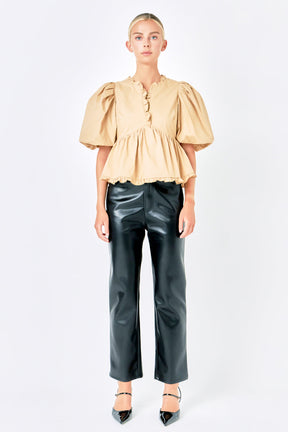 ENDLESS ROSE - Puff Sleeve Peplum Top - TOPS available at Objectrare
