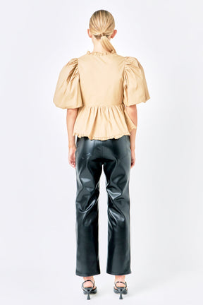 ENDLESS ROSE - Puff Sleeve Peplum Top - TOPS available at Objectrare