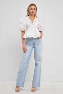 ENDLESS ROSE - Puff Sleeve Peplum Top - TOPS available at Objectrare