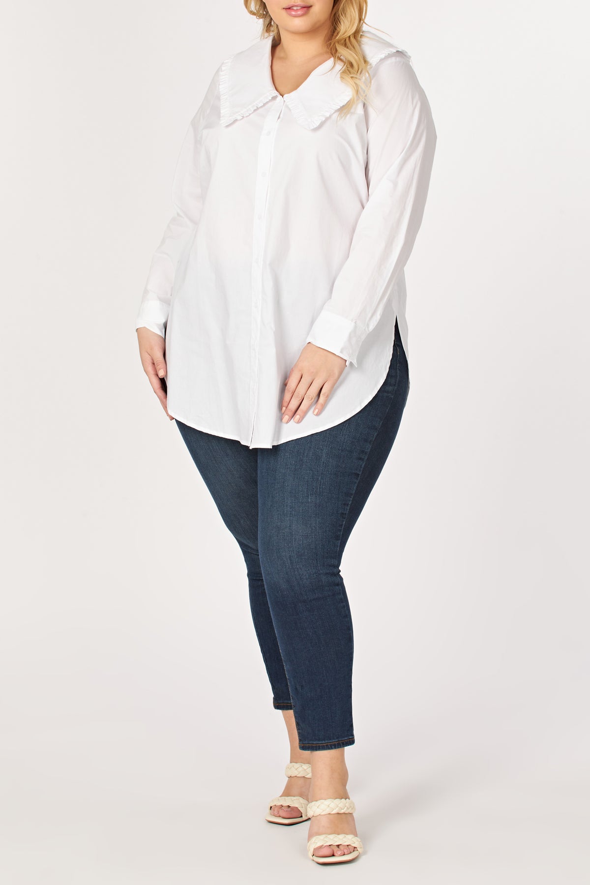 Plus Size Ruffled detail Collar Shirt
