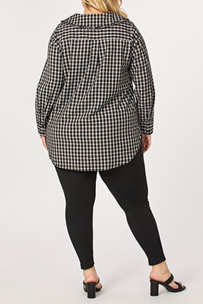 Plus Size Check Ruffled Collar Shirt