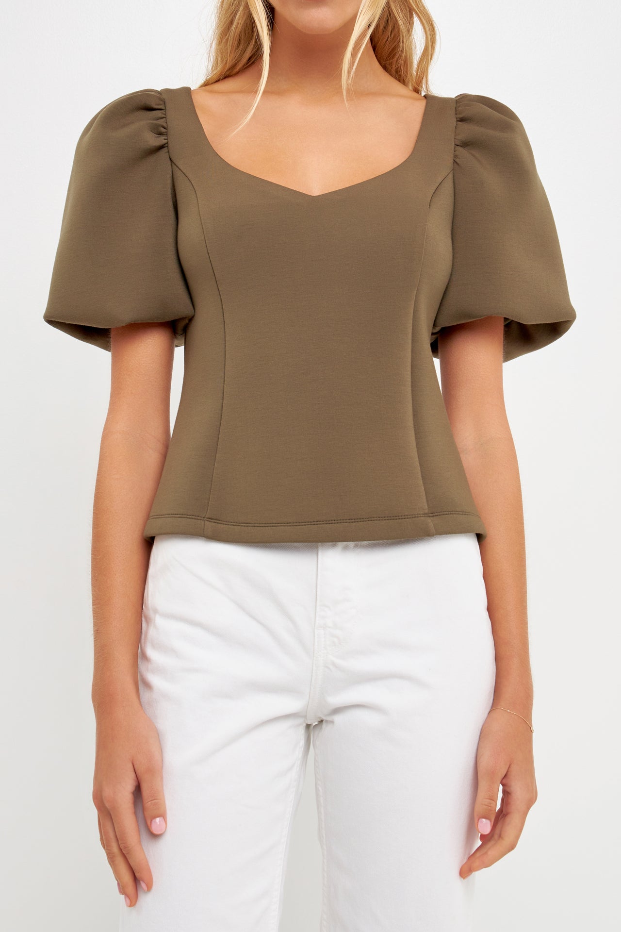 ENGLISH FACTORY - English Factory - Scuba Puff Sleeve Top - TOPS available at Objectrare