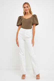 ENGLISH FACTORY - Scuba Puff Sleeve Top - TOPS available at Objectrare