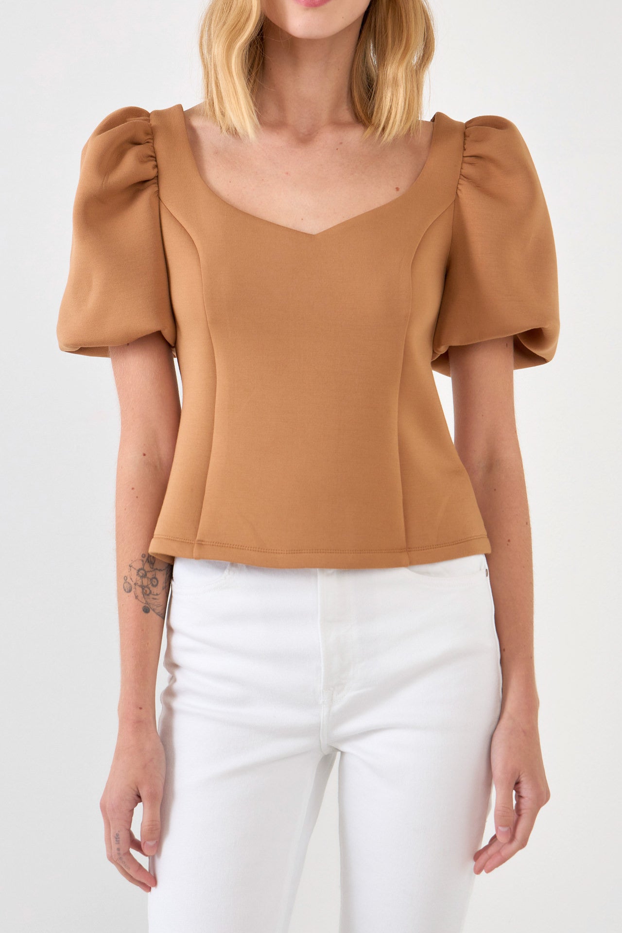 ENGLISH FACTORY - Scuba Puff Sleeve Top - TOPS available at Objectrare