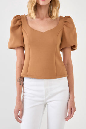 ENGLISH FACTORY - Scuba Puff Sleeve Top - TOPS available at Objectrare