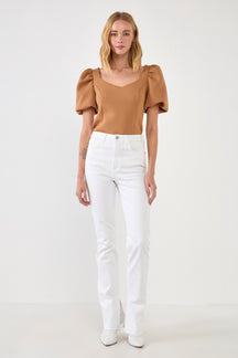 ENGLISH FACTORY - Scuba Puff Sleeve Top - TOPS available at Objectrare