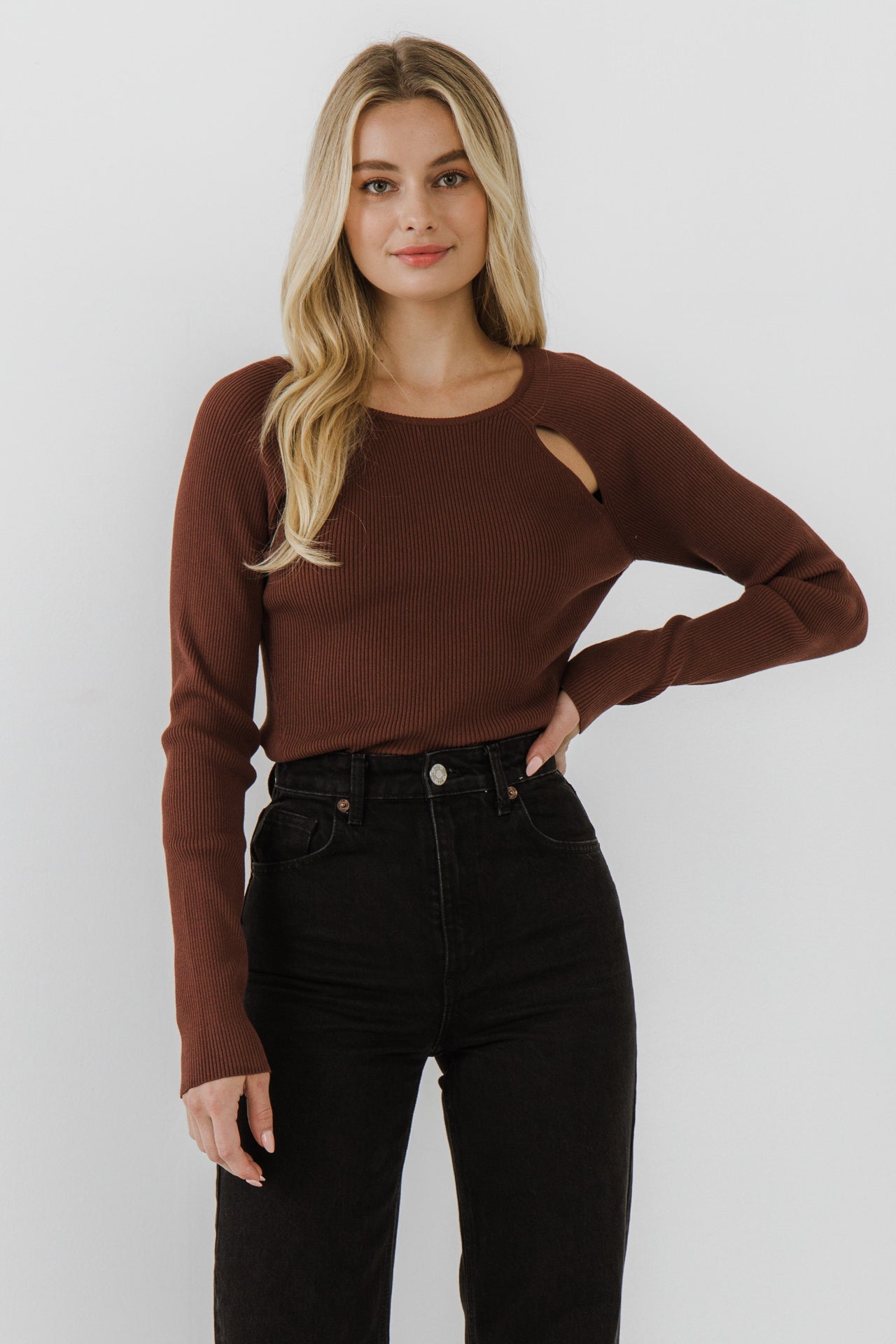 ENDLESS ROSE - Double Cut Out Knit Top - TOPS available at Objectrare