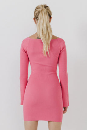 ENDLESS ROSE - Square neckline Knit Mini Dress - DRESSES available at Objectrare