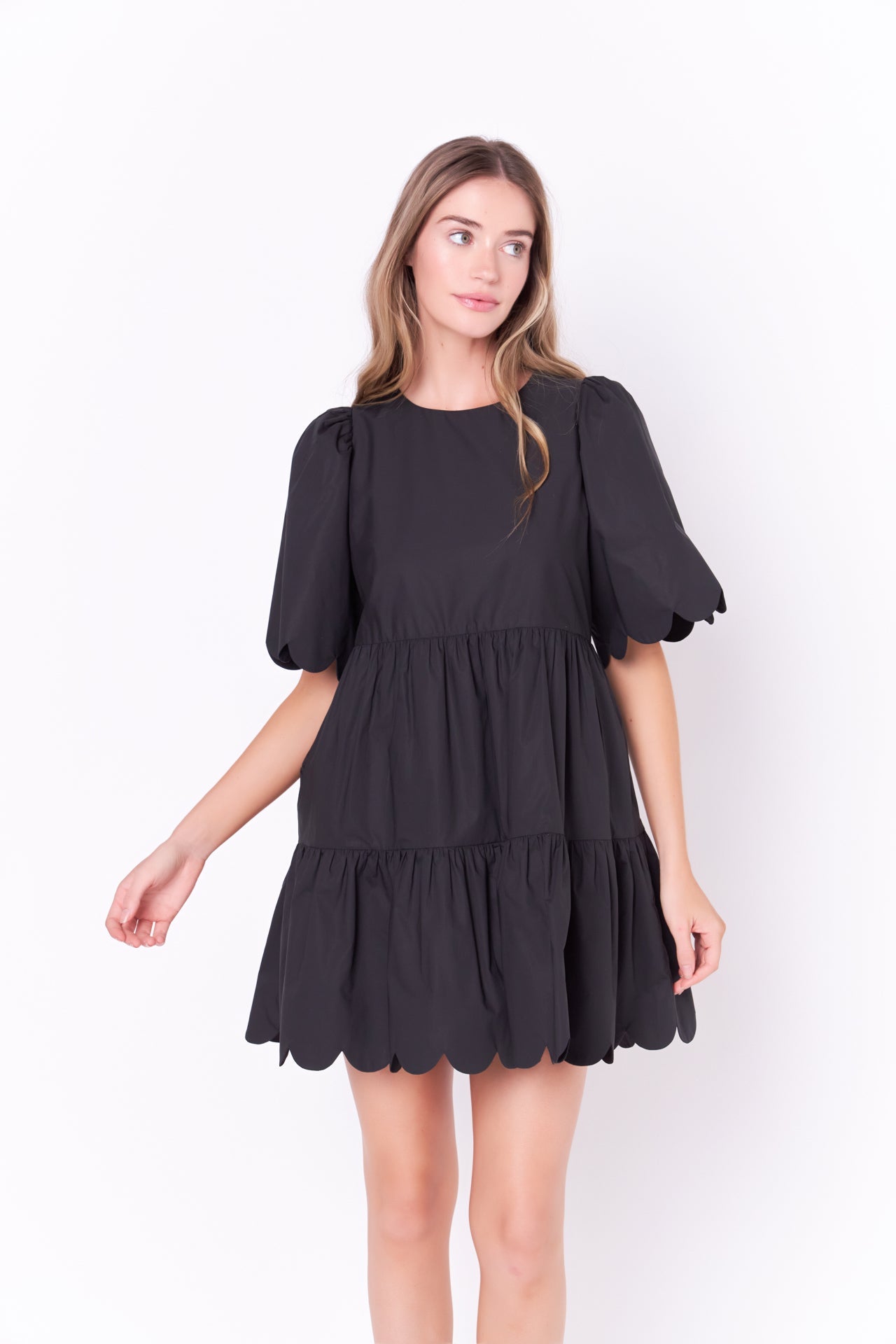 ENGLISH FACTORY - Scallop Detail Tiered Mini Dress - DRESSES available at Objectrare
