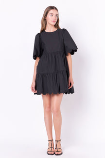 ENGLISH FACTORY - Scallop Detail Tiered Mini Dress - DRESSES available at Objectrare