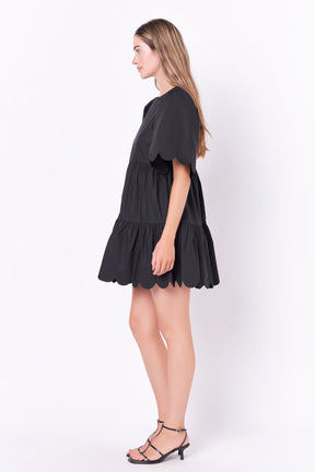 ENGLISH FACTORY - Scallop Detail Tiered Mini Dress - DRESSES available at Objectrare