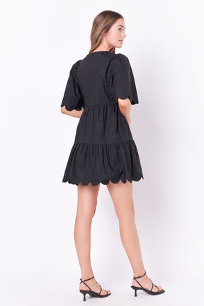 ENGLISH FACTORY - Scallop Detail Tiered Mini Dress - DRESSES available at Objectrare