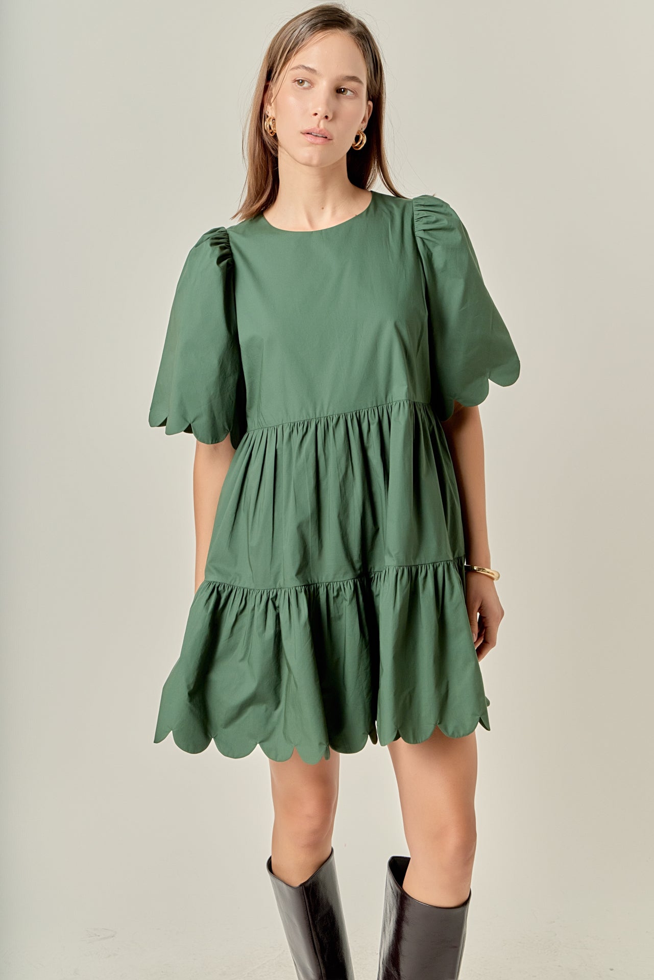 ENGLISH FACTORY - Scallop Detail Tiered Mini Dress - DRESSES available at Objectrare
