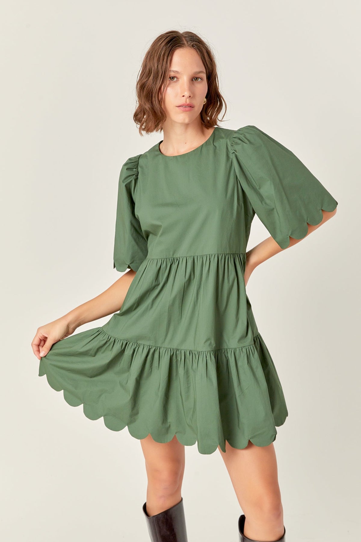 ENGLISH FACTORY - Scallop Detail Tiered Mini Dress - DRESSES available at Objectrare