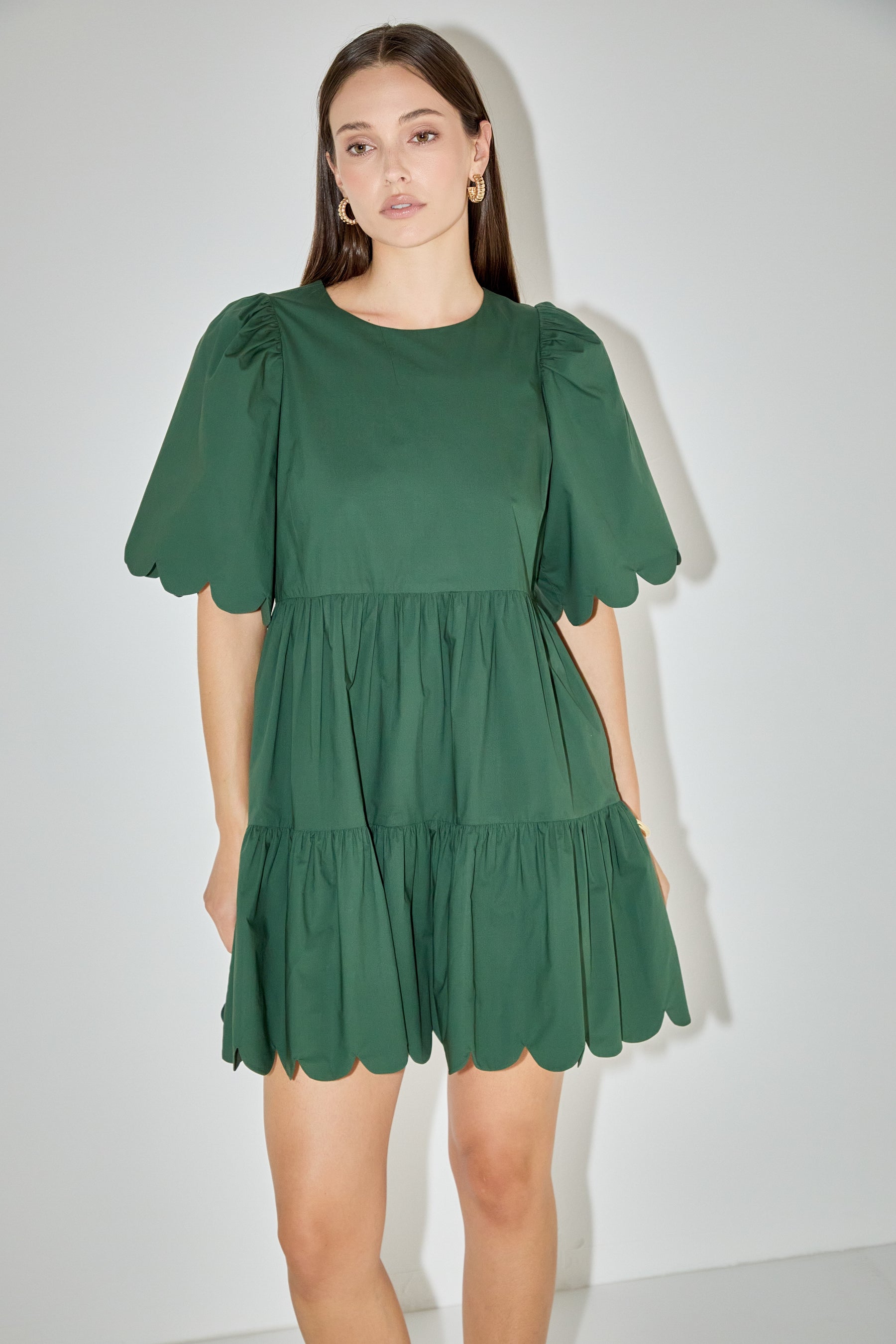 ENGLISH FACTORY - Scallop Detail Tiered Mini Dress - DRESSES available at Objectrare