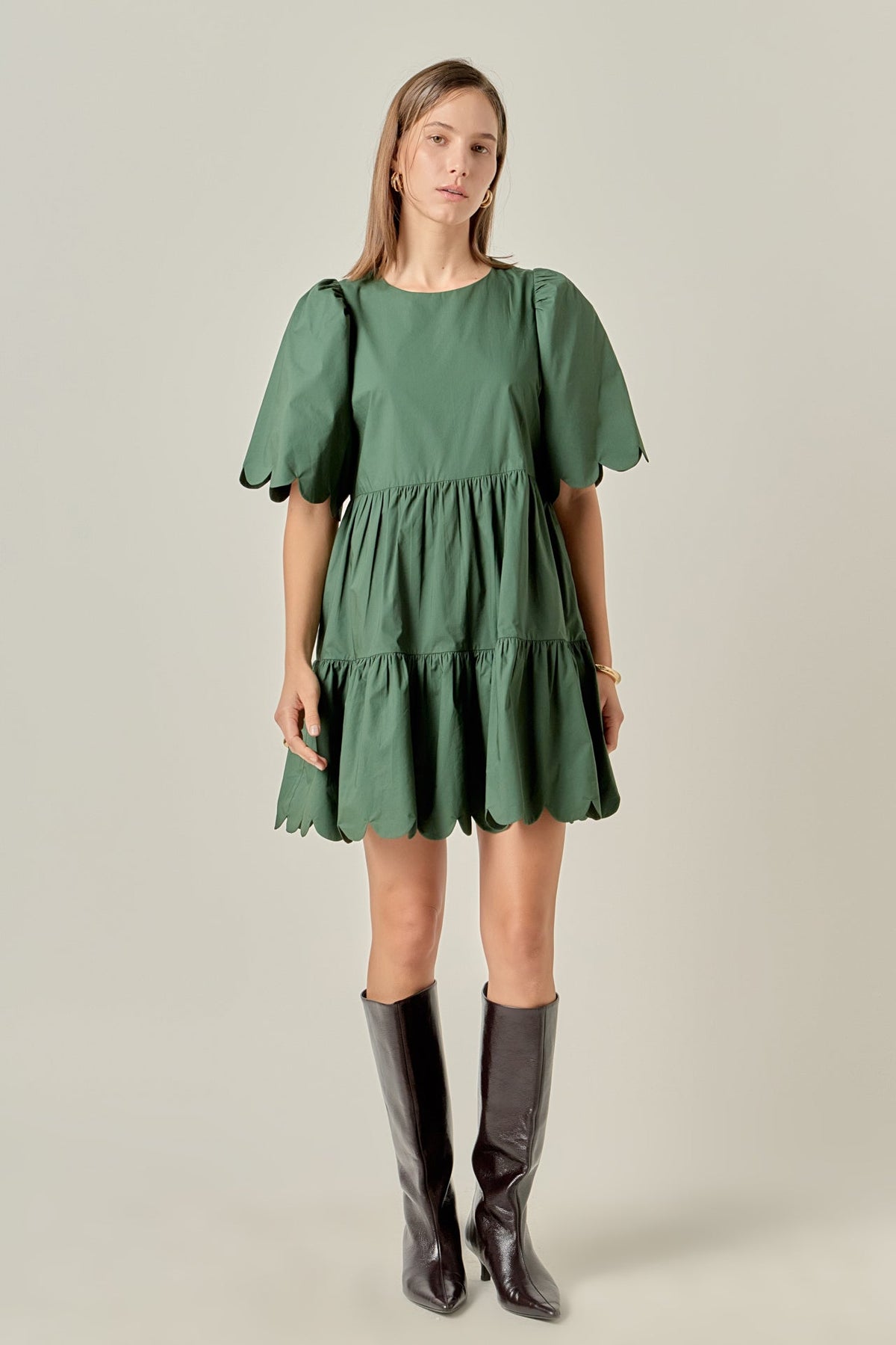 ENGLISH FACTORY - Scallop Detail Tiered Mini Dress - DRESSES available at Objectrare