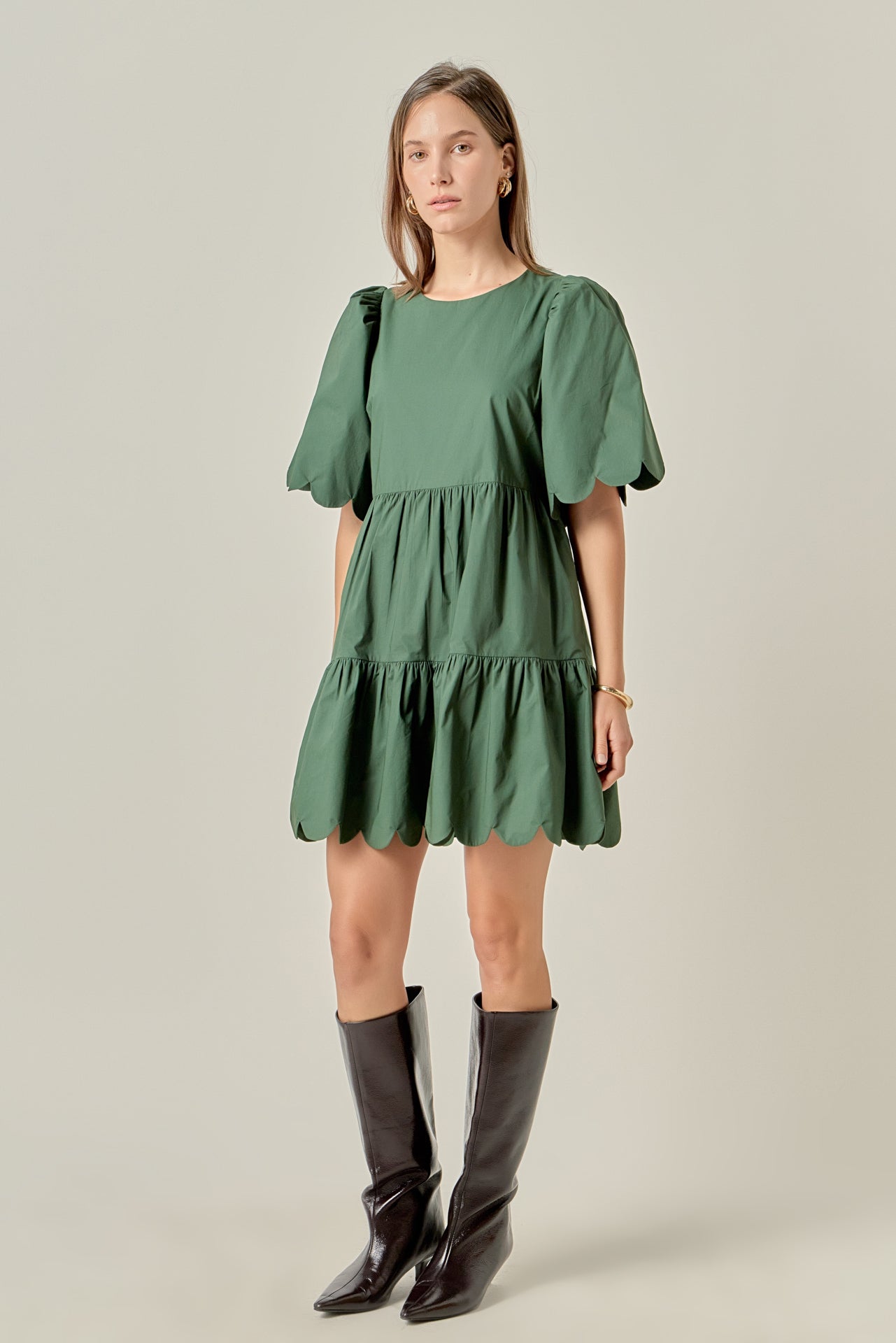 ENGLISH FACTORY - Scallop Detail Tiered Mini Dress - DRESSES available at Objectrare